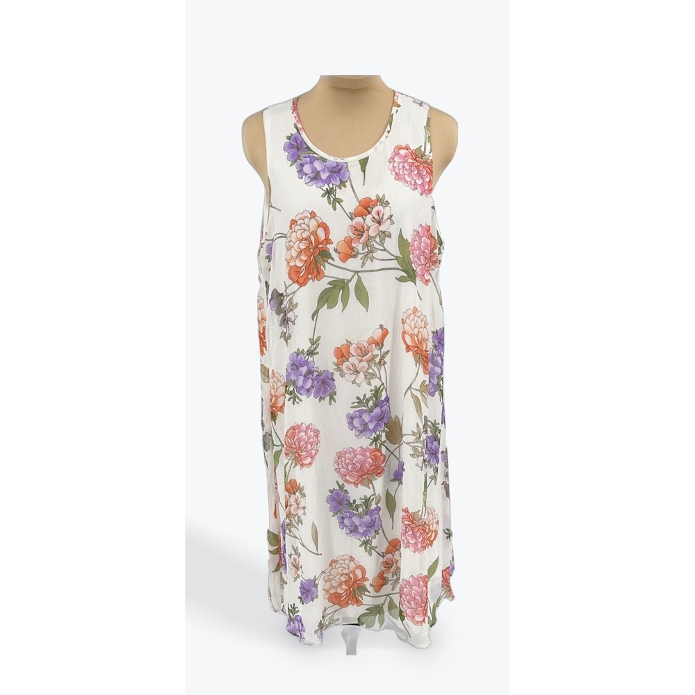Calvin‎ Klein Sleeveless Floral Dress White Pink Purple Orange Size 12